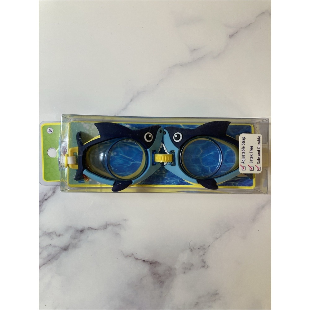 Swim Goggles for Kids Age 3+ Blue Shark Adjustable Latex Free Safe Royal Deluxe